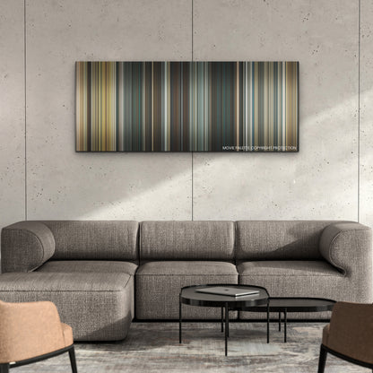 F9: The Fast Saga color palette canvas on a concrete wall above a gray sectional sofa