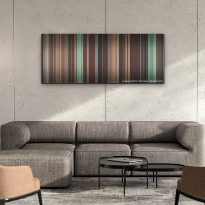 Boiling Point color palette canvas on a concrete wall above a gray sectional sofa