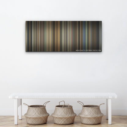 Cruella color palette canvas above a white bench with three woven baskets