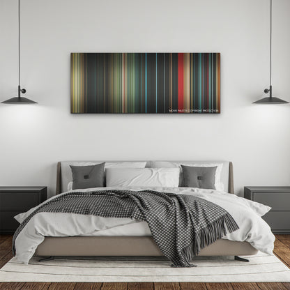 No One Will Save You color palette canvas above a bed, between two black pendant lamps