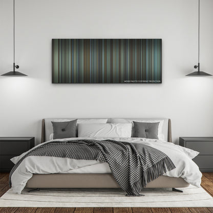 Boston Strangler color palette canvas above a bed, between two black pendant lamps