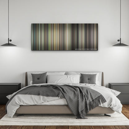 Where the Crawdads Sing color palette canvas above a bed, between two black pendant lamps
