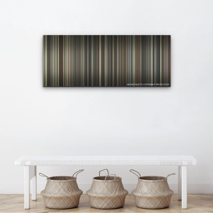 Killers of the Flower Moon color palette canvas above a white bench with three woven baskets