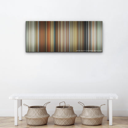 Spencer color palette canvas above a white bench with three woven baskets