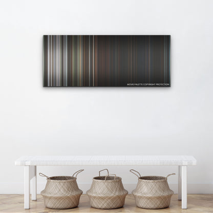 X color palette canvas above a white bench with three woven baskets