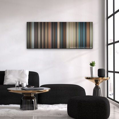 Shazam! Fury of the Gods color palette canvas above a black sofa with a gold-topped table