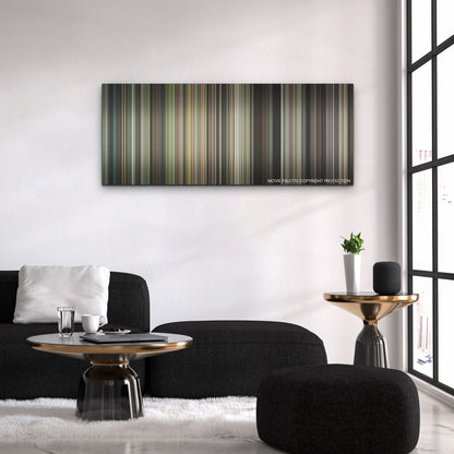 Where the Crawdads Sing color palette canvas above a black sofa with a gold-topped table