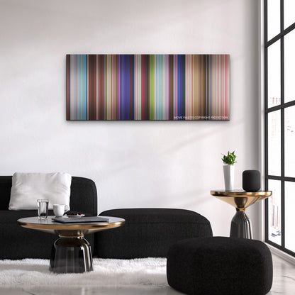 The Sea Beast color palette canvas above a black sofa with a gold-topped table