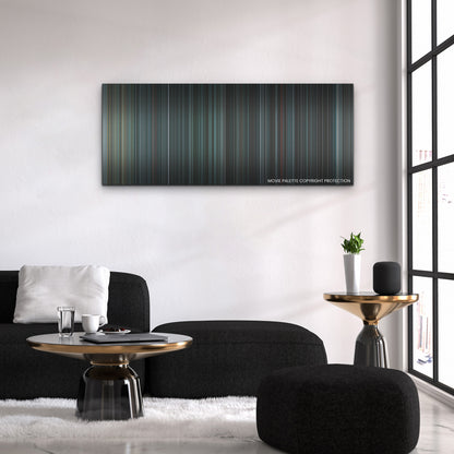 The Guilty color palette canvas above a black sofa with a gold-topped table