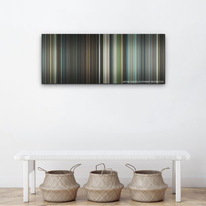 Transformers: Rise of the Beasts color palette canvas above a white bench with three woven baskets