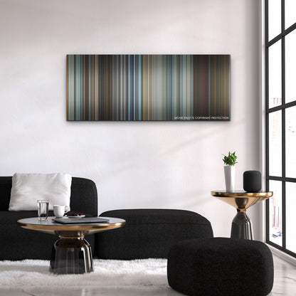 Extraction II color palette canvas above a black sofa with a gold-topped table