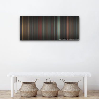 Alien: Romulus color palette canvas above a white bench with three woven baskets