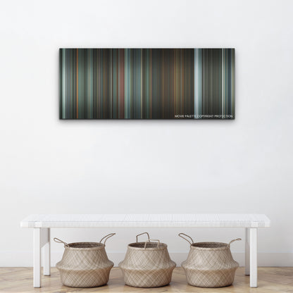 Luther: The Fallen Sun color palette canvas above a white bench with three woven baskets