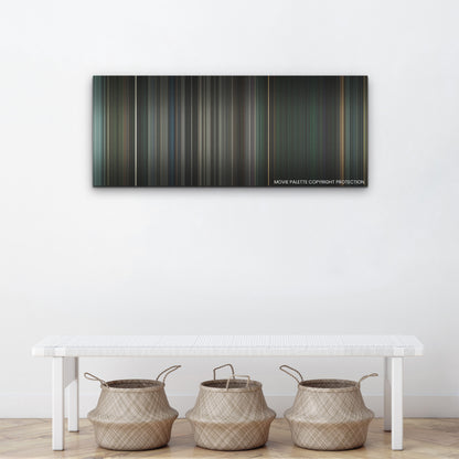 Blood Red Sky color palette canvas above a white bench with three woven baskets