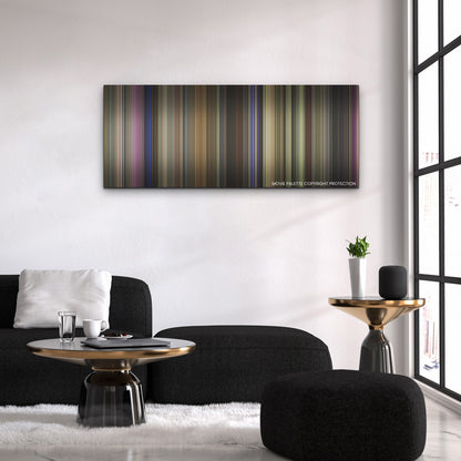 The Idea of You color palette canvas above a black sofa with a gold-topped table