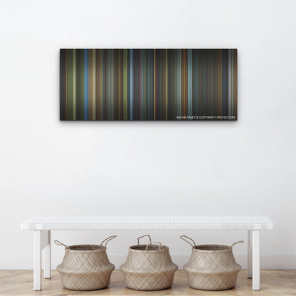 Snake Eyes color palette canvas above a white bench with three woven baskets