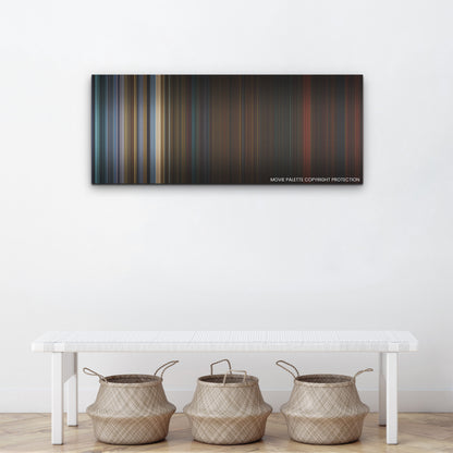 Saw X color palette canvas above a white bench with three woven baskets