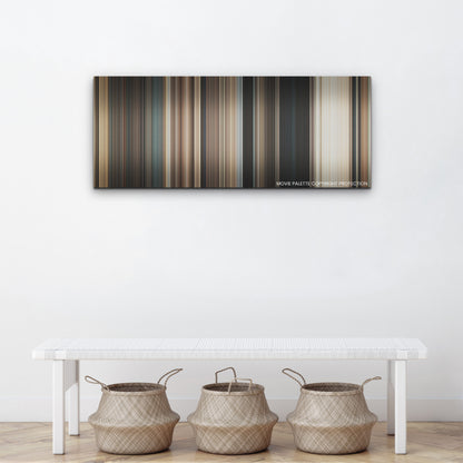 Finch color palette canvas above a white bench with three woven baskets