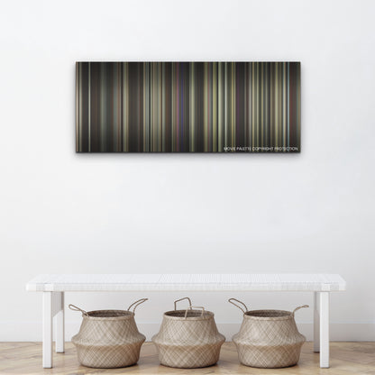 Priscilla color palette canvas above a white bench with three woven baskets