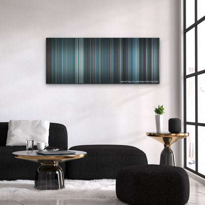 Oxygen color palette canvas above a black sofa with a gold-topped table