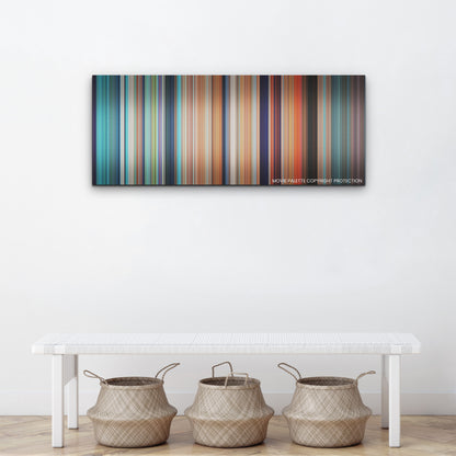 Luca color palette canvas above a white bench with three woven baskets