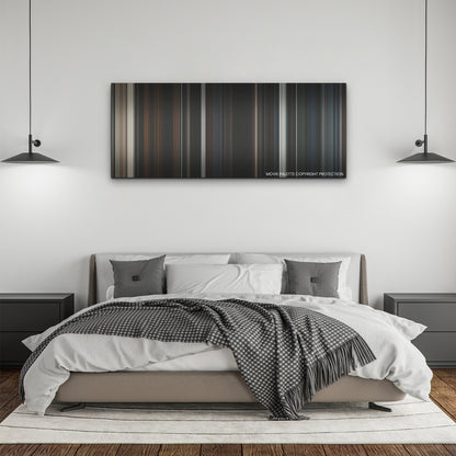 The Last Voyage of the Demeter color palette canvas above a bed, between two black pendant lamps
