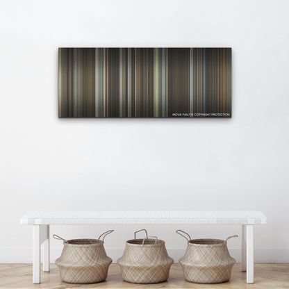 Thirteen Lives color palette canvas above a white bench with three woven baskets