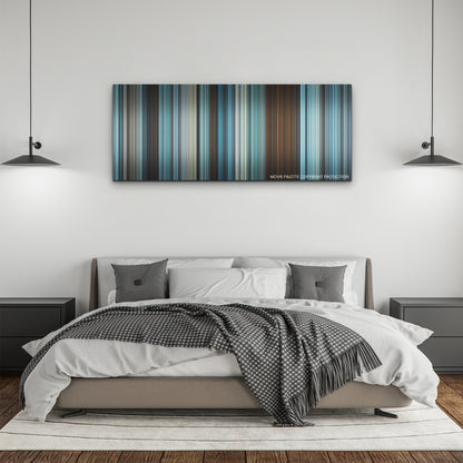 All Quiet on the Western Front color palette canvas above a bed, between two black pendant lamps