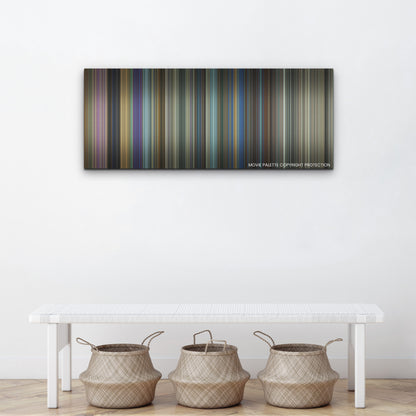 The Beekeeper color palette canvas above a white bench with three woven baskets