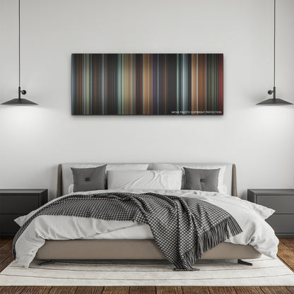 All of Us Strangers color palette canvas above a bed, between two black pendant lamps