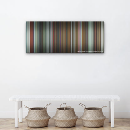 Infinity Pool color palette canvas above a white bench with three woven baskets