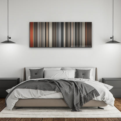 Dune: Part Two color palette canvas above a bed, between two black pendant lamps