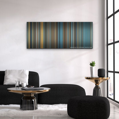 Napoleon color palette canvas above a black sofa with a gold-topped table