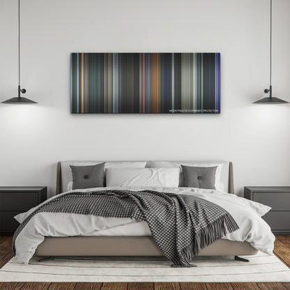 Smile 2 color palette canvas above a bed, between two black pendant lamps