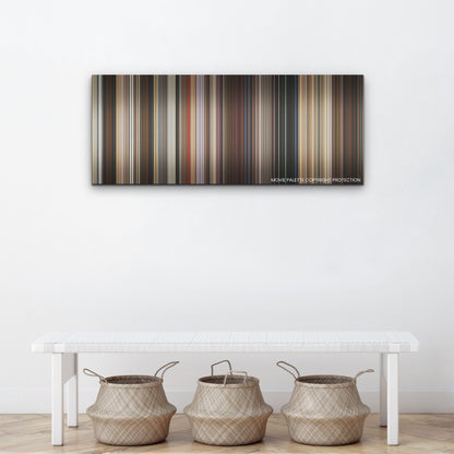 Licorice Pizza color palette canvas above a white bench with three woven baskets