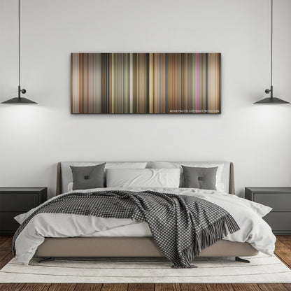 Argylle color palette canvas above a bed, between two black pendant lamps