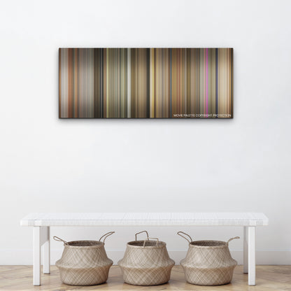 Argylle color palette canvas above a white bench with three woven baskets
