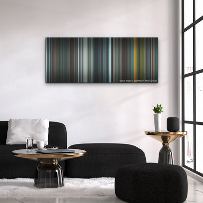The Green Knight color palette canvas above a black sofa with a gold-topped table