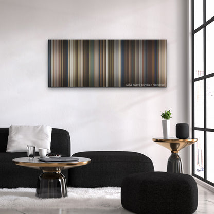 Monster Summer color palette canvas above a black sofa with a gold-topped table