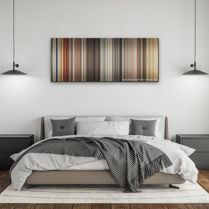 Furiosa: A Mad Max Saga color palette canvas above a bed, between two black pendant lamps