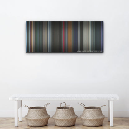 Smile 2 color palette canvas above a white bench with three woven baskets