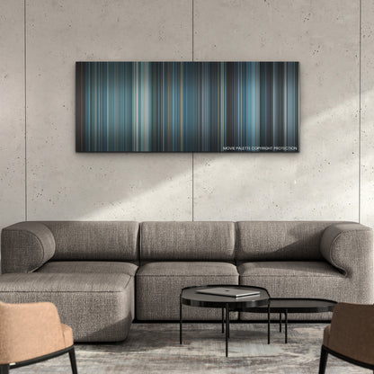 Oxygen color palette canvas on a concrete wall above a gray sectional sofa