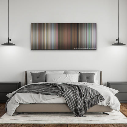 Cinderella color palette canvas above a bed, between two black pendant lamps