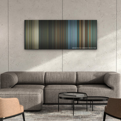 Boy Kills World color palette canvas on a concrete wall above a gray sectional sofa