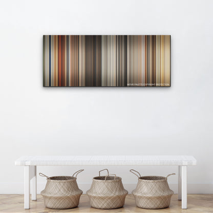 Furiosa: A Mad Max Saga color palette canvas above a white bench with three woven baskets