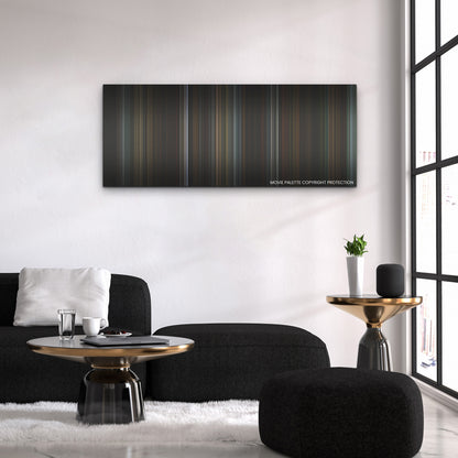 Immaculate color palette canvas above a black sofa with a gold-topped table