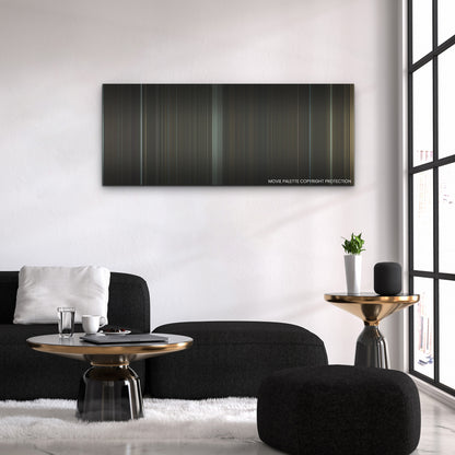 The Whale color palette canvas above a black sofa with a gold-topped table