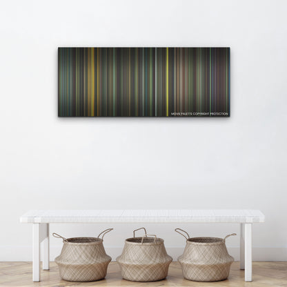 Spaceman color palette canvas above a white bench with three woven baskets