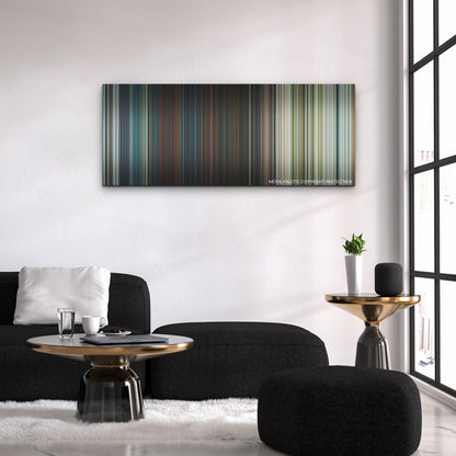 Meg 2: The Trench color palette canvas above a black sofa with a gold-topped table