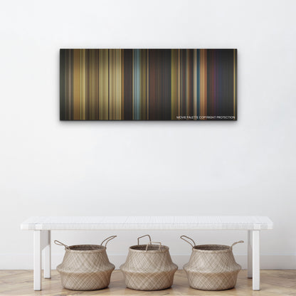 Jungle Cruise color palette canvas above a white bench with three woven baskets